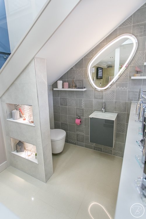 Baytree Bathrooms Showroom in Suffolk - bathroom lighting and shelving