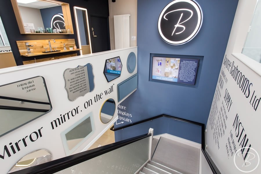 Baytree Bathrooms Showroom in Suffolk - upstairs bathroom showroom mirrors