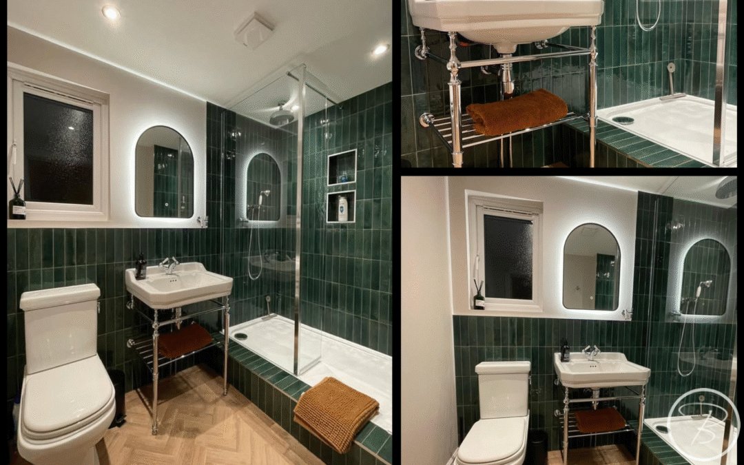 Traditional Bathroom with Green Tiles