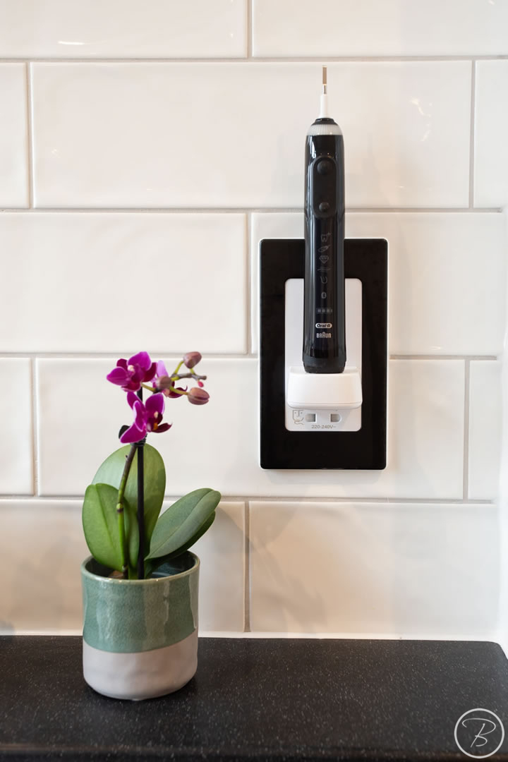 Ensuite in Cavendish by Baytree Bathrooms toothbrush charging point