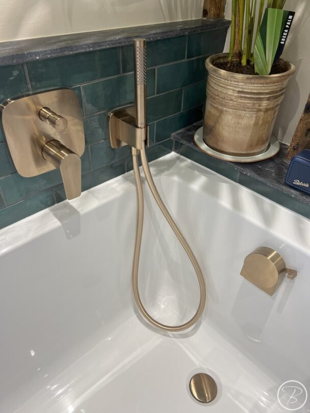 close up of bath filler taps