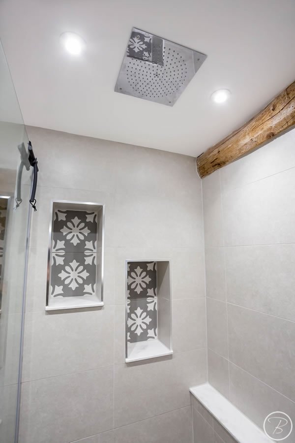 Shower head and tiling for Shower Controls for Shower Room designed and installed by Baytree Bathrooms